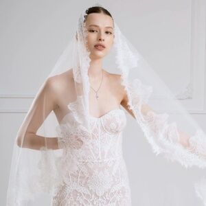 Romantic Spanish Lace Cathedral Wedding Veil | Soft Tulle Ivory Mantilla Bridal